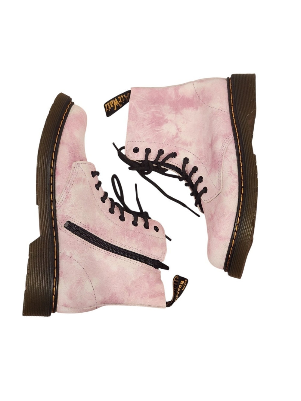 NWOT Dr Martens Jr 1460 Pascal Pink Tie Dye Suede 8 Eye Combat Boots Sz 4Y/W5